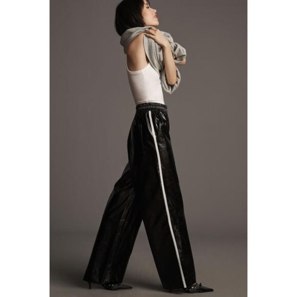 Anthropologie Maeve Faux Patent Leather Sporty Pull-On Pants - Picture 1 of 8